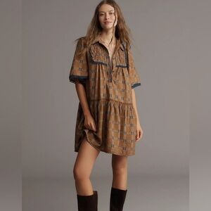 Pilcro Tan and Blue Mini Tunic Shirt Dress